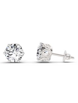 Sparkles - Lab Grown Diamond 2.28 Round Shape 6 Prong Solitaire Stud Earrings 14K White Gold