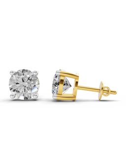 Sparkles - Lab Grown Diamond 2.54 Round Shape 4 Prong Solitaire Stud Earrings 14K Yellow Gold