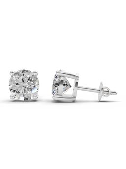 Sparkles - Lab Grown Diamond 2.54 Round Shape 4 Prong Solitaire Stud Earrings 14K White Gold