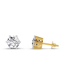 Sparkles - Lab Grown Diamond 2.39 Round Shape 6 Prong Solitaire Stud Earrings 14K Yellow Gold