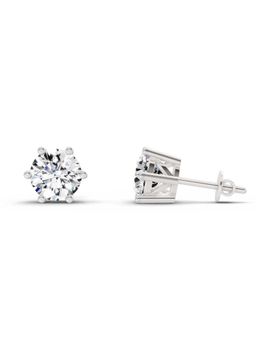 Sparkles - Lab Grown Diamond 2.39 Round Shape 6 Prong Solitaire Stud Earrings 14K White Gold