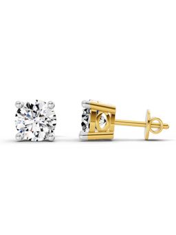 Sparkles - Lab Grown Diamond 2.46 Round Shape 4 Prong Solitaire Stud Earrings 14K Yellow Gold