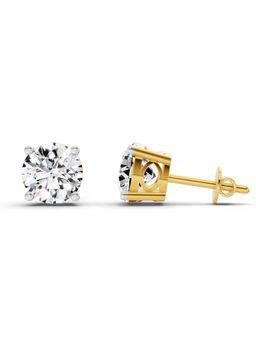Sparkles - Lab Grown Diamond 2.28 Round Shape 4 Prong Solitaire 14K Stud Earrings Yellow Gold