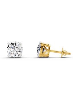 Sparkles - Lab Grown Diamond 2.28 Round Shape 4 Prong Solitaire Stud Earrings 14K Yellow Gold