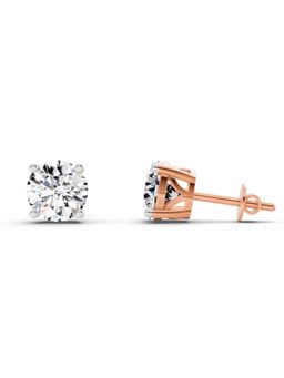 Sparkles - Lab Grown Diamond 2.28 Round Shape 4 Prong Solitaire Stud Earrings 14K Rose Gold