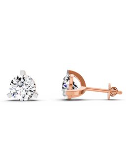 Sparkles - Lab Grown Diamond 2.28 Round Shape 3 Prong Solitaire Stud Earrings 14K Rose Gold