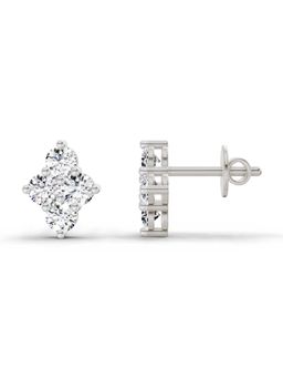 Sparkles - Lab Grown Diamond 0.92 Round Shape Cluster Stud Earrings 14K White Gold