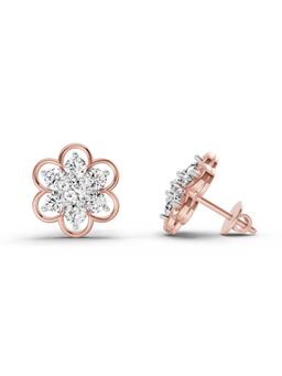 Sparkles - Lab Grown Diamond 1.20 Round Shape Floral Cluster Stud Earrings 14K Rose Gold