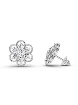 Sparkles - Lab Grown Diamond 1.20 Round Shape Floral Cluster Stud Earrings 14K White Gold