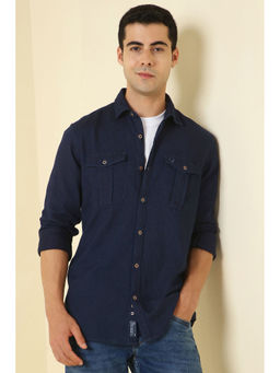 Allen Solly - Men Navy Blue Solid Full Sleeves Casual Shirt