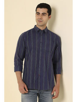 Allen Solly - Men Navy Blue Stripes Full Sleeves Casual Shirt