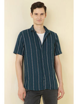 Allen Solly - Men Teal Stripes Half Sleeves Casual Shirt