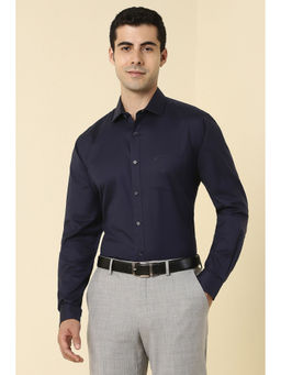 Allen Solly - Men Navy Blue Solid Full Sleeves Formal Shirt