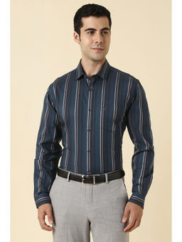 Allen Solly - Men Navy Blue Stripes Full Sleeves Formal Shirt