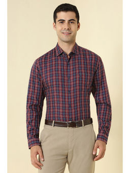 Allen Solly - Men Navy Blue and Maroon Checks Full Sleeves Formal Shirt