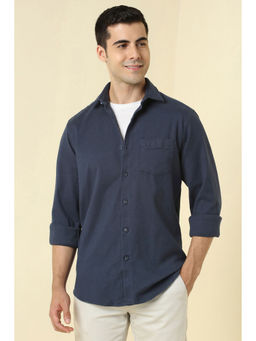 Allen Solly - Men Navy Blue Textured Full Sleeves Casual Shirt