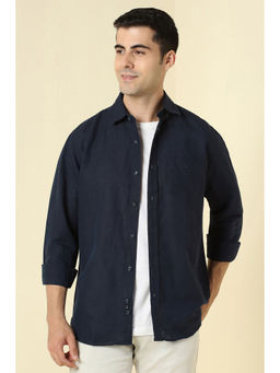 Allen Solly - Men Navy Blue Solid Full Sleeves Casual Shirt