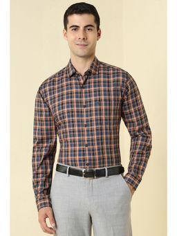 Allen Solly - Men Navy Blue and Peach Checks Full Sleeves Formal Shirt