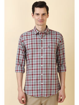 Allen Solly - Men Red and Grey Checks Full Sleeves Casual Shirt