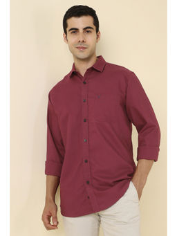 Allen Solly - Men Maroon Solid Full Sleeves Casual Shirt