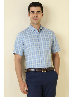 Allen Solly - Men Light Blue Checks Half Sleeves Formal Shirt