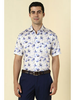 Allen Solly - Men White and Blue Floral Print Half Sleeves Casual Shirt