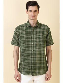 Allen Solly - Men Olive Checks Half Sleeves Casual Shirt