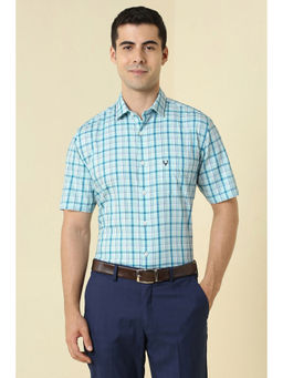 Allen Solly - Men Light Blue Checks Half Sleeves Formal Shirt