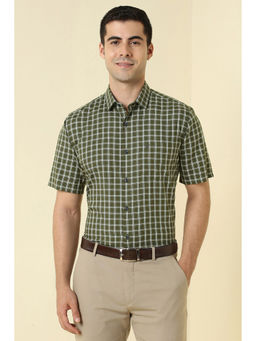 Allen Solly - Men Olive Checks Half Sleeves Formal Shirt