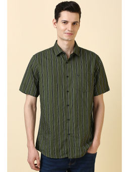 Allen Solly - Men Olive Stripes Half Sleeves Casual Shirt
