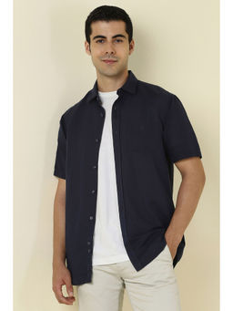 Allen Solly - Men Navy Blue Solid Half Sleeves Casual Shirt