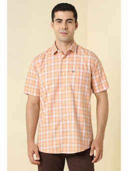 Allen Solly - Men Light Orange Checks Half Sleeves Casual Shirt