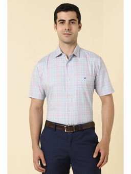 Allen Solly - Men Light Blue Checks Half Sleeves Formal Shirt