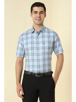 Allen Solly - Men Light Blue Checks Half Sleeves Formal Shirt