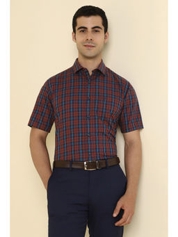 Allen Solly - Men Red and Blue Checks Half Sleeves Formal Shirt