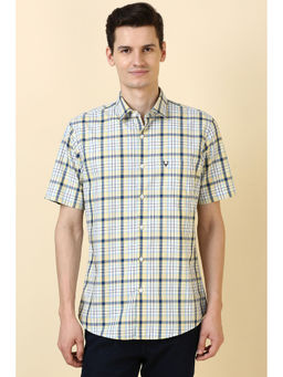 Allen Solly - Men Yellow and Blue Checks Half Sleeves Casual Shirt