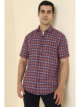 Allen Solly - Men Navy Blue Checks Half Sleeves Casual Shirt