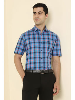 Allen Solly - Men Blue Checks Half Sleeves Formal Shirt