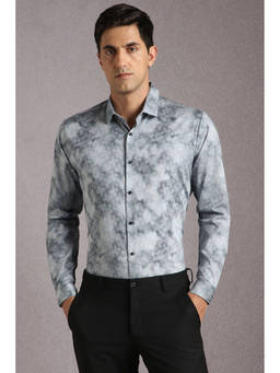 Louis Philippe - Men Grey Print Full Sleeves Casual Shirt
