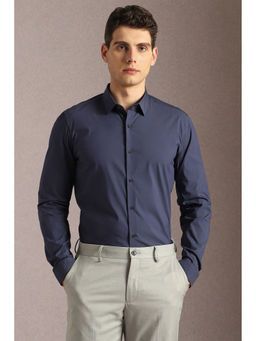 Louis Philippe - Men Navy Blue Solid Full Sleeves Casual Shirt