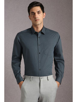 Louis Philippe - Men Teal Textured Full Sleeves Formal Shirt