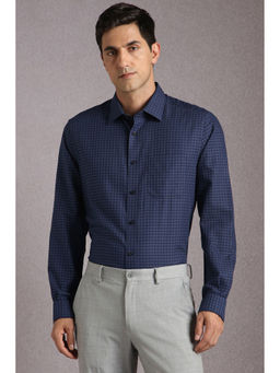 Louis Philippe - Men Navy Blue Checks Full Sleeves Formal Shirt