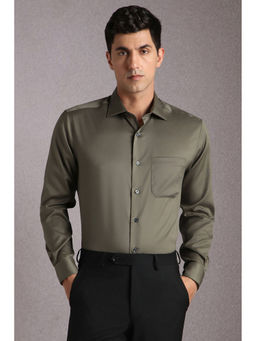 Louis Philippe - Men Olive Solid Full Sleeves Formal Shirt