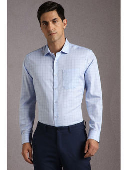 Louis Philippe - Men Light Blue Checks Full Sleeves Formal Shirt