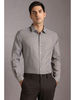 Louis Philippe - Men Brown Stripes Full Sleeves Formal Shirt