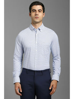 Louis Philippe - Men White Stripes Full Sleeves Formal Shirt