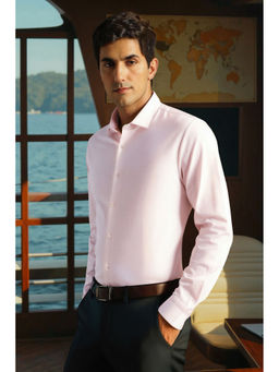 Louis Philippe - Men Pink Textured Full Sleeves Formal Shirt