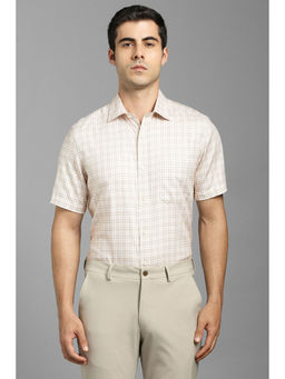 Louis Philippe - Men Beige Checks Half Sleeves Formal Shirt
