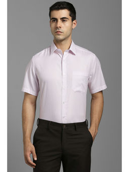 Louis Philippe - Men Light Pink Stripes Half Sleeves Formal Shirt