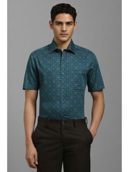 Louis Philippe - Men Teal Print Half Sleeves Formal Shirt